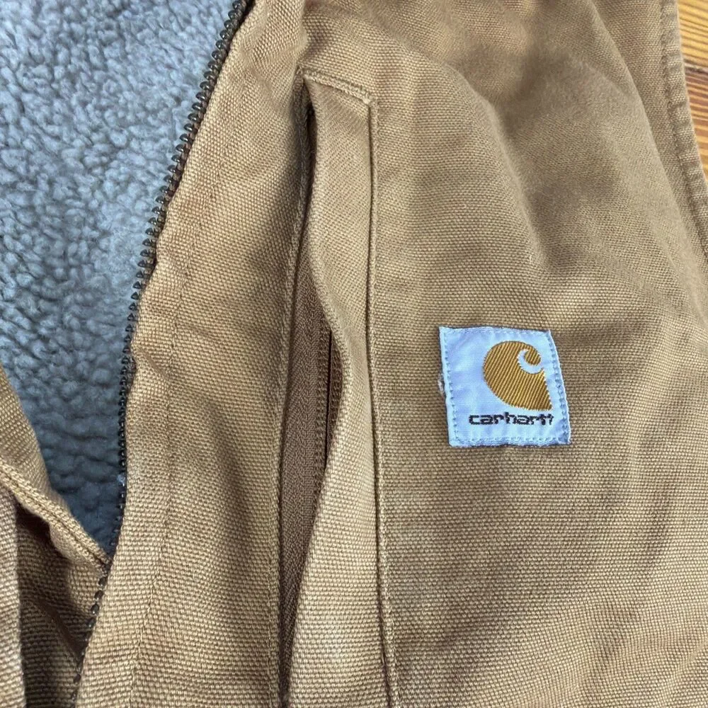 Carhartt Washed Duck Sherpa Lined Vest Mens XLT Brown Canvas Zip Loose Fit NICE!